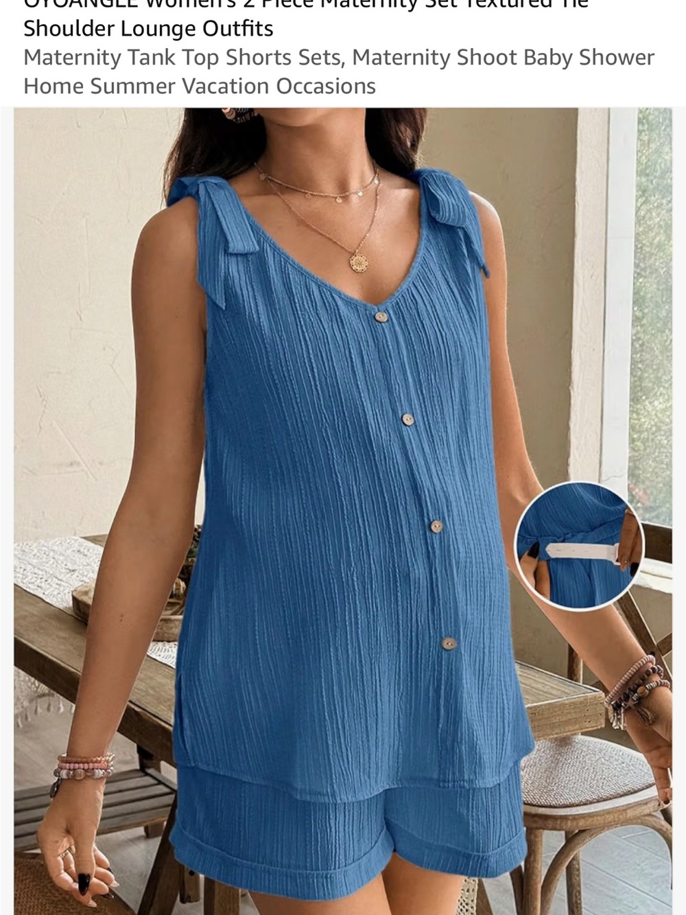 Amazon Blue Textured Tie-Shoulder Maternity Tank & Shorts Set